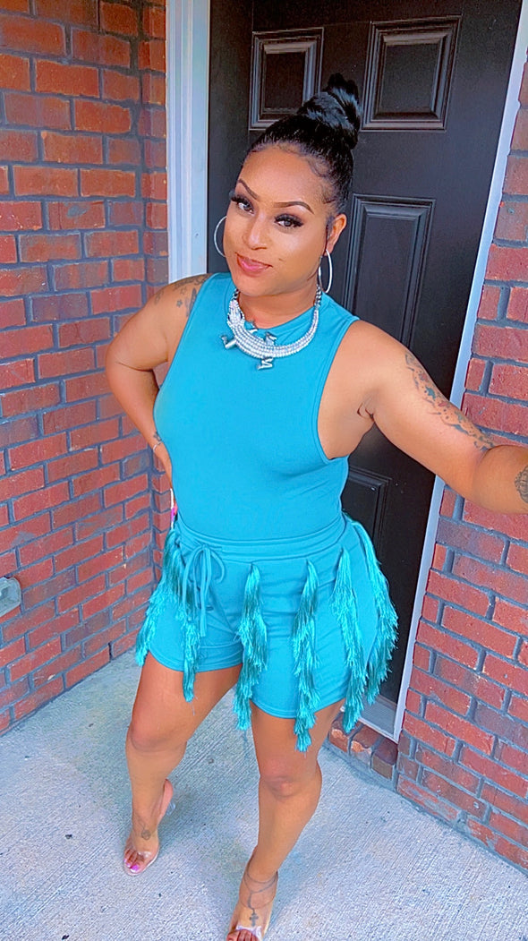 Off The Fringes 2 Piece Bodysuit Short Set